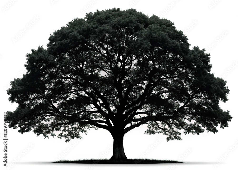 Fototapeta premium Black Oak Tree Silhouette, Simple Vector Graphic, High-Resolution Stock Image, White Background