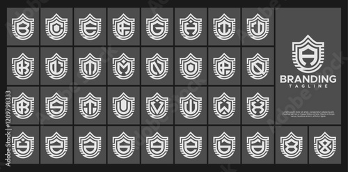 Technology line shield initial A-Z letter logo set