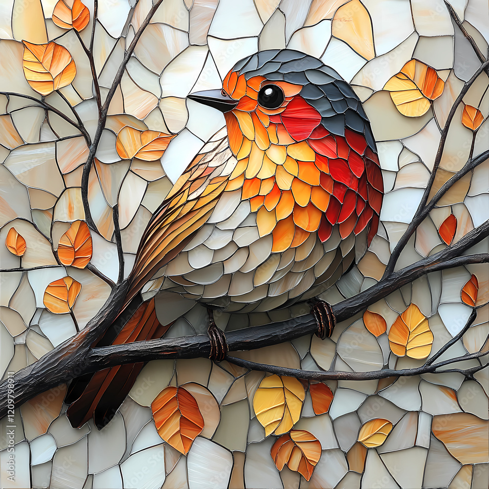 The texture of this robin design is like stained glass, with bright colors and rich layers, but without excessive transparency, retaining subtle color blocks and soft luster.