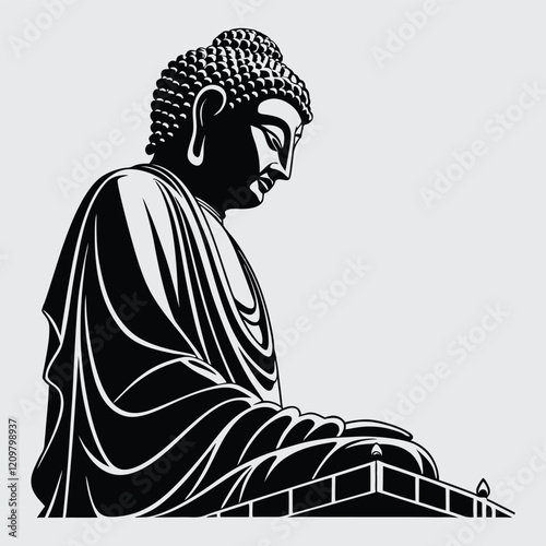 Spring temple buddha  image silhouette vector art and illustration