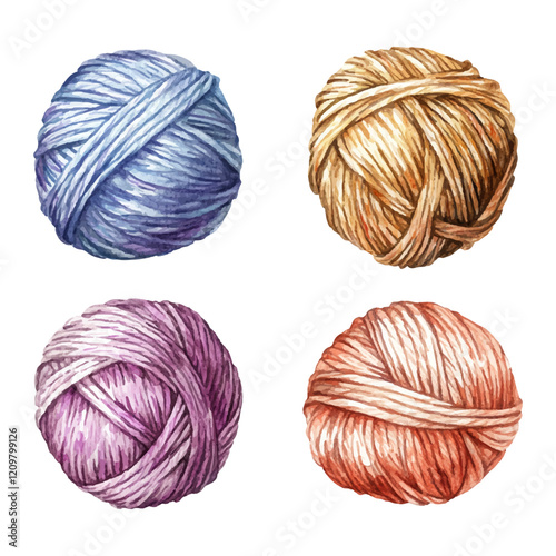 Yarn balls assortment in various colors. Soft textured appearance of the yarns vector illustration. Wool thread balls for knitting, crocheting, needlework. Angora thread, cotton yarn, merino