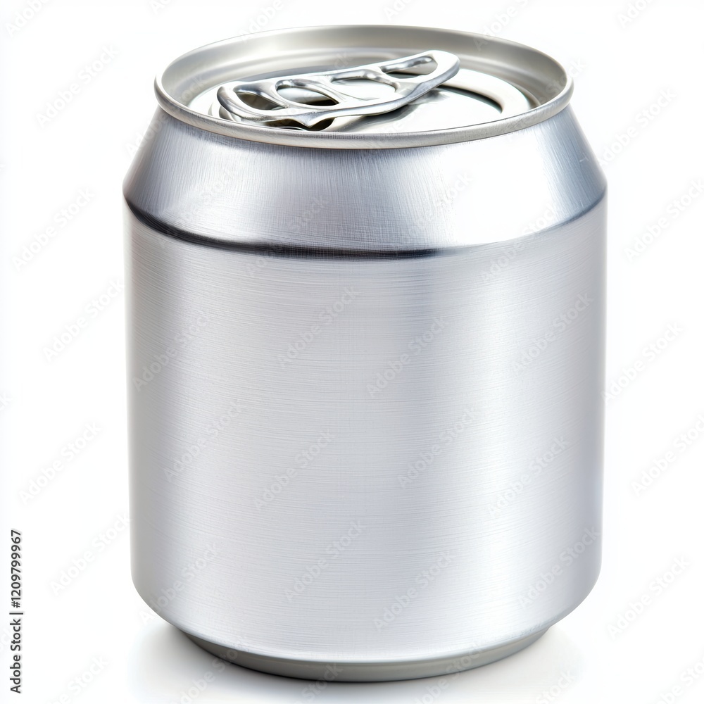 Silver Aluminum Can with Pull Tab on White Background for Beverage Products Silver Aluminum Can with Pull Tab on White Background for Beverage Products