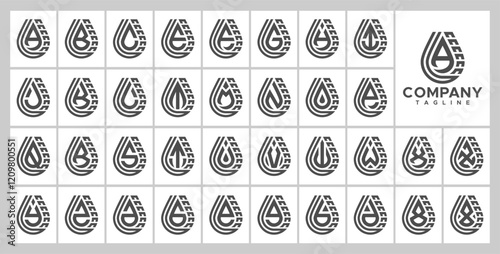 Technology line water drop letter A-Z logo set