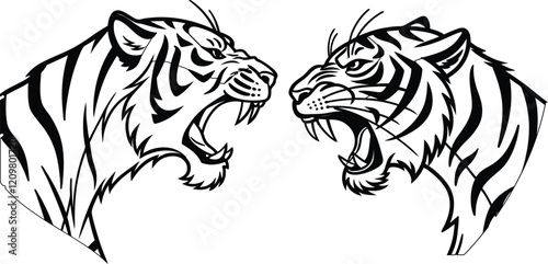 Tiger angry head bundle line art and illustrator e