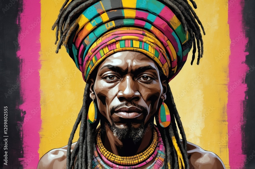 Obraz premium Colorful abstract artistic portrait painting of a black man, african culture and people theme concept texture design illustration. 