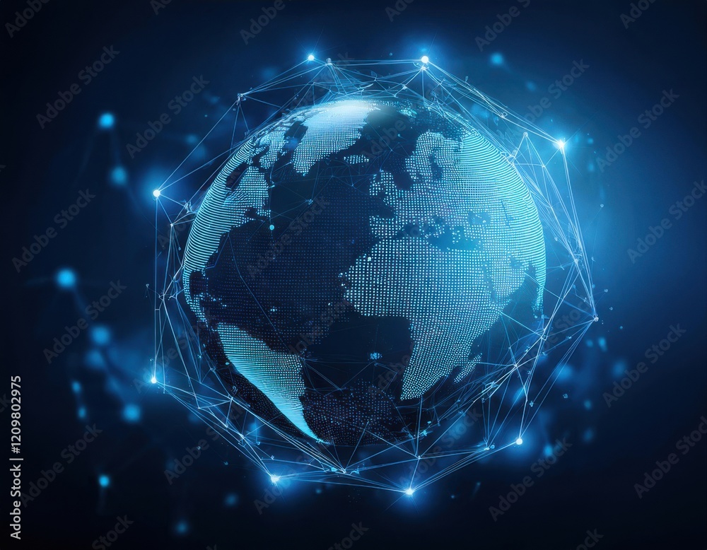 Floating blue plexus geometric. Blue futuristic background with planet Earth shape Floating blue plexus geometric. Blue futuristic background with planet Earth shape