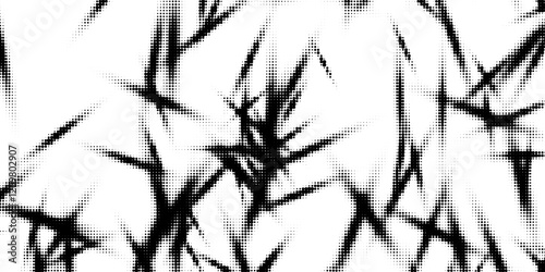 Black and white halftone background. Abstract illustration of round particles. The dots form shapeless images. Vector graphics.
