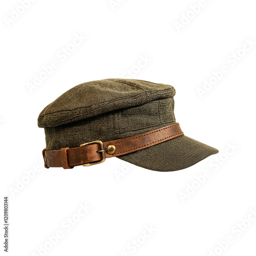 A vintage hunting cap isolated on transparent PNG.