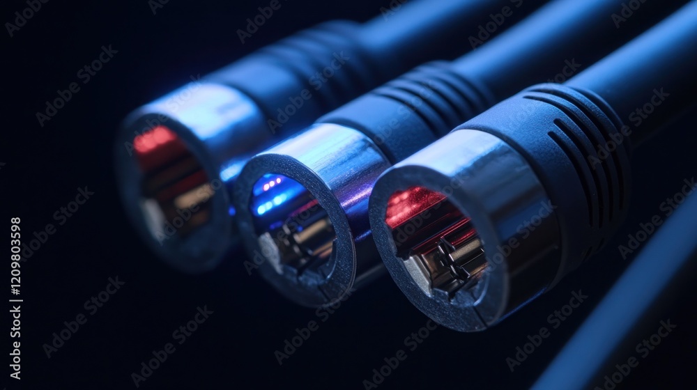 Close-Up of Audio Connectors with Glowing Lights Close-Up of Audio Connectors with Glowing Lights