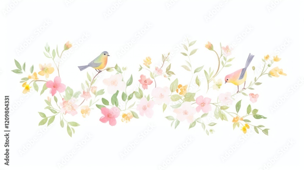 Spring bouquet as divider watercolor bird graphics painting Spring bouquet as divider watercolor bird graphics painting
