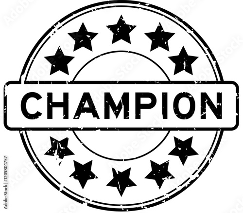 Grunge black champion word round rubber seal stamp on white background