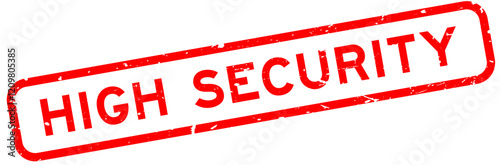 Grunge red high security word rubber square seal stamp on white background
