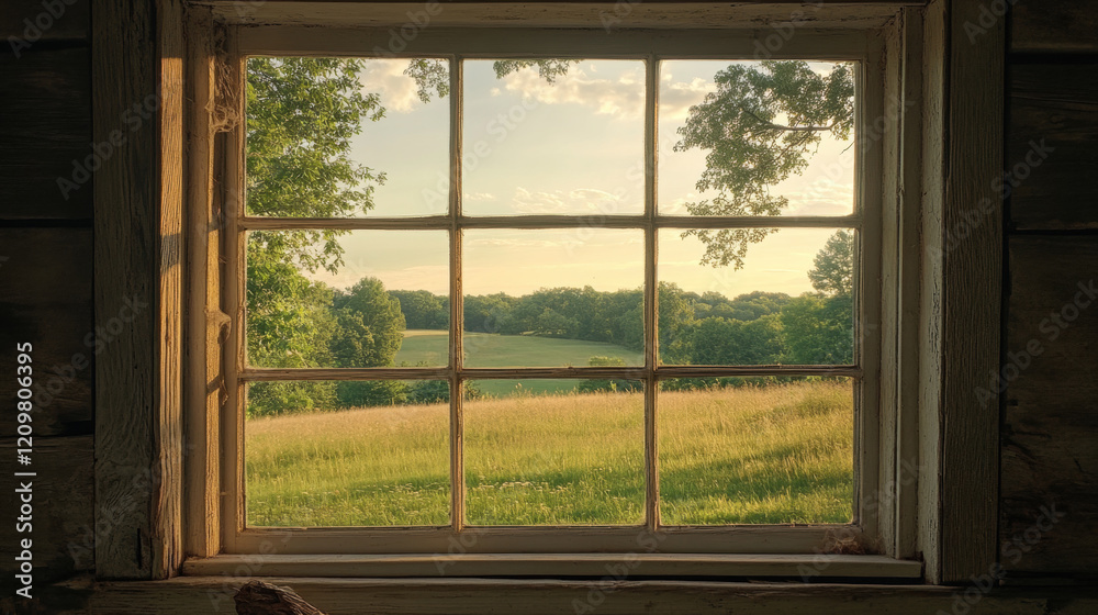 Fototapeta premium Countryside Window views meadow view window natural nature landscape scene scenery wallpaper backdrop