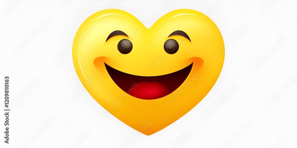 Fototapeta premium The emoji of the heart-eyes is laughing and blushing, with an extremely happy expression on its face. The background color should be white to highlight the yellow body texture. 
