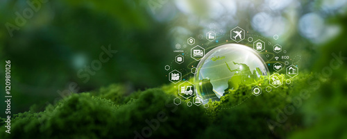 Green logistic transport. Global transport Net zero logistics, green energy, Renewable and clean energy. Environmentally friendly transport, sustainable development