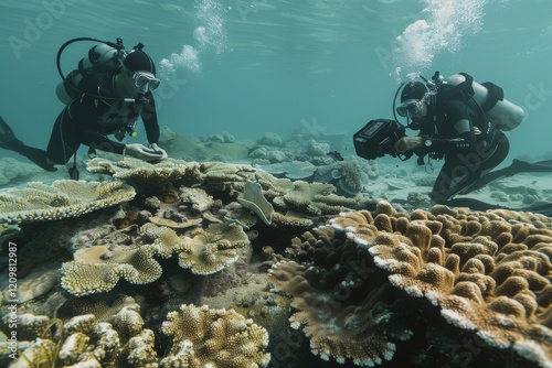 Divers at coral bleaching photo