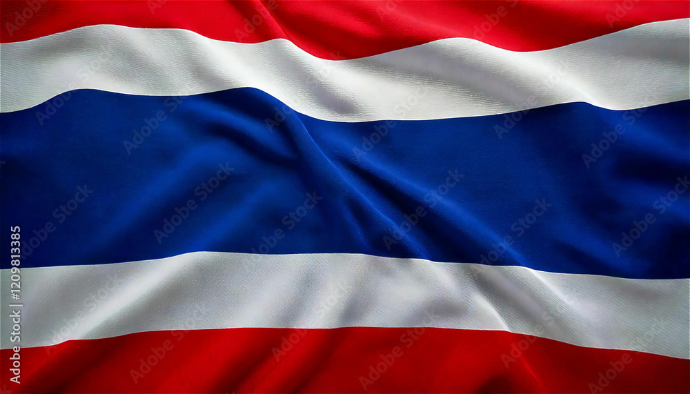 Naklejka premium タイ国旗が鮮やかに風に揺れる瞬間を捉えたショット。generative ai。