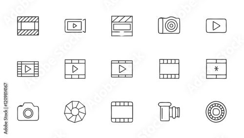 Clapperboard, Camera, and More in Film Day Icon Set