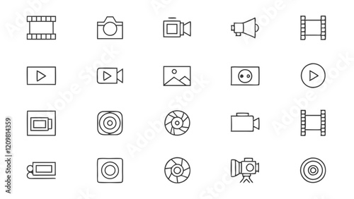Clapperboard, Camera, and More in Film Day Icon Set