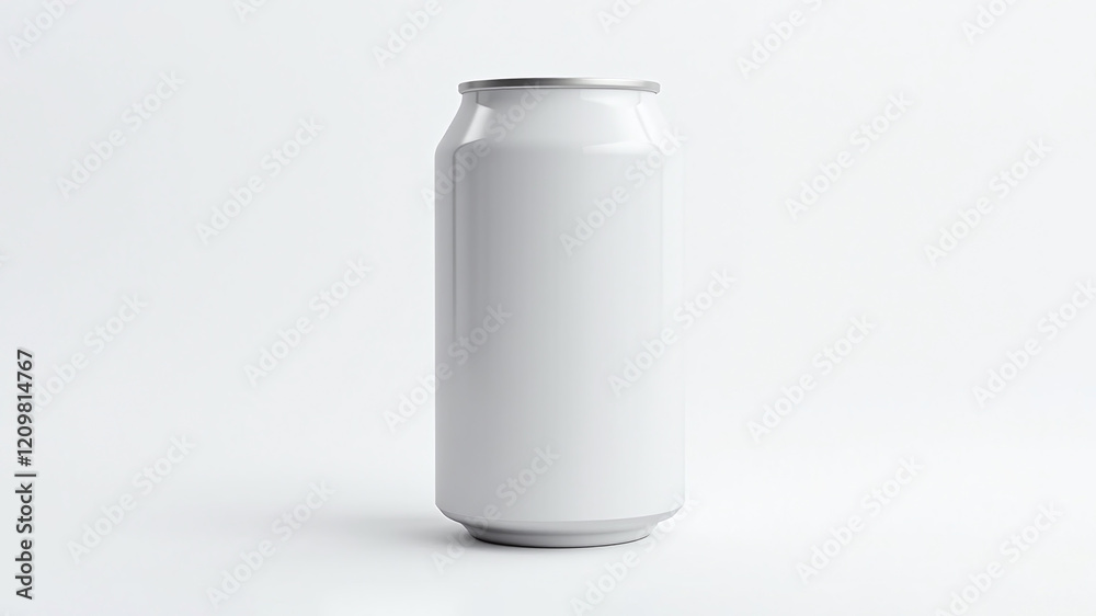 Blank White Aluminum Soda Can Mockup, Clean Light Neutral Background Blank White Aluminum Soda Can Mockup, Clean Light Neutral Background