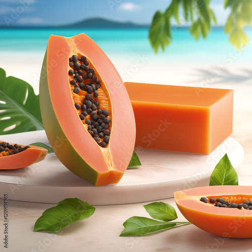 Photo natural Papaya soap with packaging