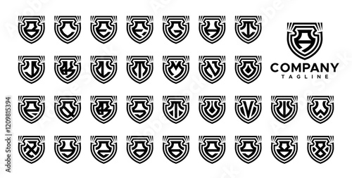 Modern security shield initial letter A-Z logo set