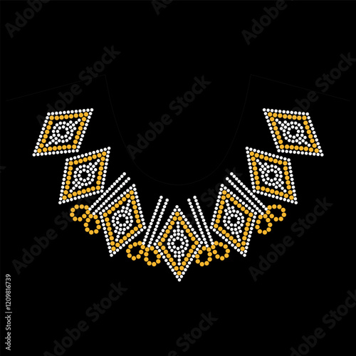 Rhinestone applique collar design for t-shirt or blouse hot-fix transfer. Abstract beautiful glitter applique rhinestone motif.	