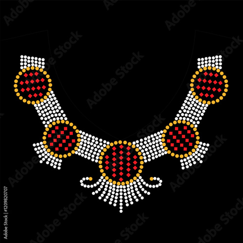Rhinestone applique collar design for t-shirt or blouse hot-fix transfer. Abstract beautiful glitter applique rhinestone motif.	