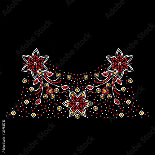 Rhinestone applique collar design for t-shirt or blouse hot-fix transfer. Abstract beautiful glitter applique rhinestone motif.	