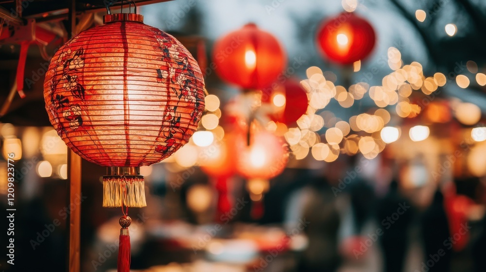 Obraz premium Vibrant Chinese Lanterns Lighting Up a Festive Night Market Scene