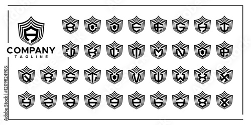 Blend line shield letter A-Z initial logo bundle