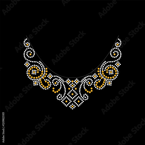 Rhinestone applique collar design for t-shirt or blouse hot-fix transfer. Abstract beautiful glitter applique rhinestone motif.	