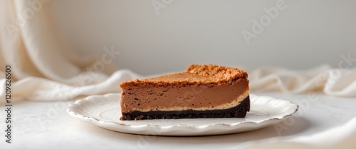 Delicious slice of chocolate cheesecake with crumbly crust. photo