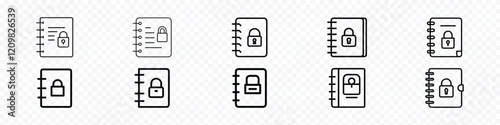 Diary with lock icon,  Diary with padlock, A journal with a padlock icon, Write diary entry icon.