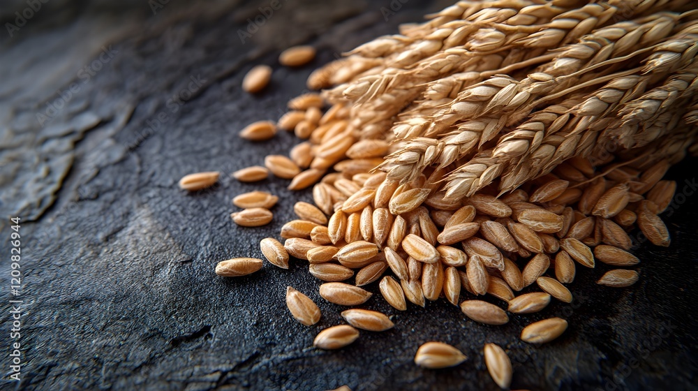 Organic Wheat Grains Scattered on Rustic Surface 3D Organic Wheat Grains Scattered on Rustic Surface 3D