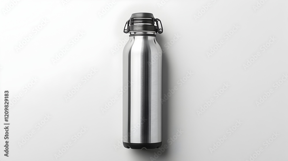 Stainless Steel Water Bottle with Leak Proof Lid Isolated on White Background Depicting and Sustainable Living Stainless Steel Water Bottle with Leak Proof Lid Isolated on White Background Depicting and Sustainable Living