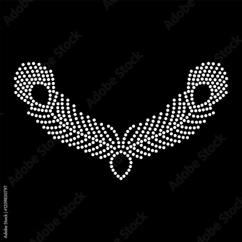 Rhinestone applique collar design for t-shirt or blouse hot-fix transfer. Abstract beautiful glitter applique rhinestone motif.	

