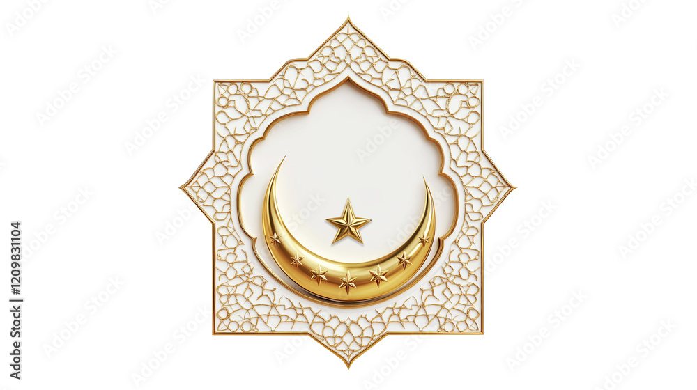 Ramadan greeting card, golden crescent moon and stars, intricate Islamic geometric patterns with transparent background Ramadan greeting card, golden crescent moon and stars, intricate Islamic geometric patterns with transparent background