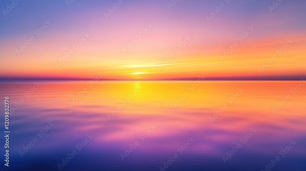 Obraz premium Serene Sunset over Calm Ocean: A Vibrant Display of Colors