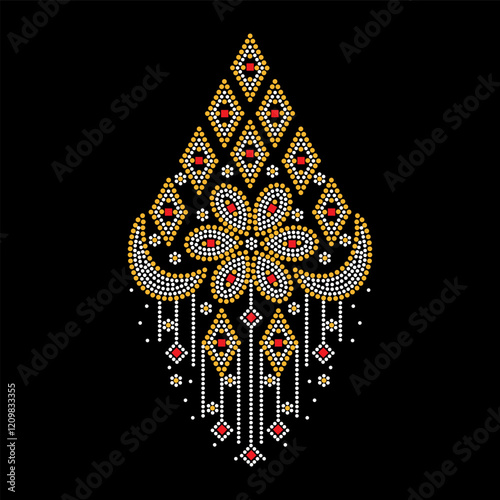 Rhinestone applique collar design for t-shirt or blouse hot-fix transfer. Abstract beautiful glitter applique rhinestone motif.	
