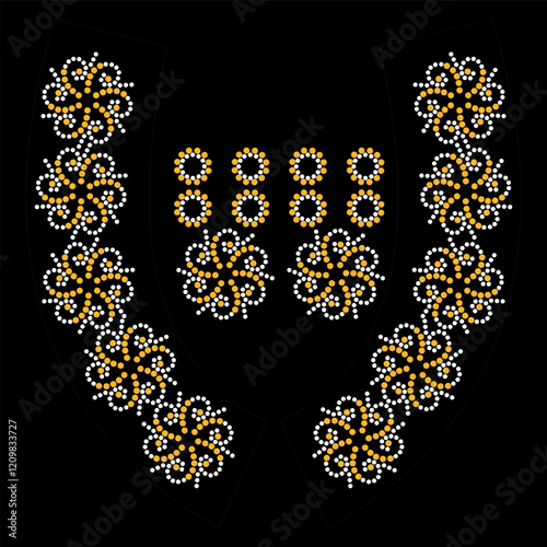Rhinestone applique collar design for t-shirt or blouse hot-fix transfer. Abstract beautiful glitter applique rhinestone motif.	
