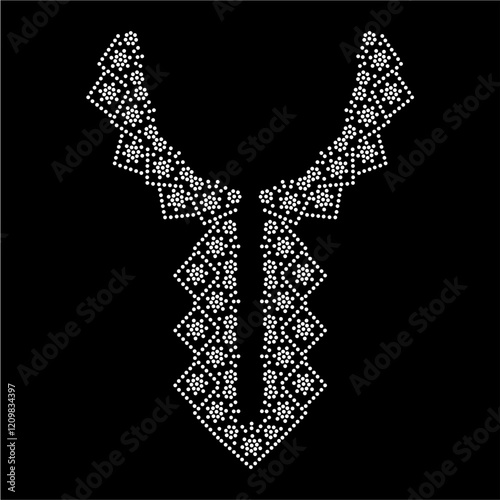 Rhinestone applique collar design for t-shirt or blouse hot-fix transfer. Abstract beautiful glitter applique rhinestone motif.	
