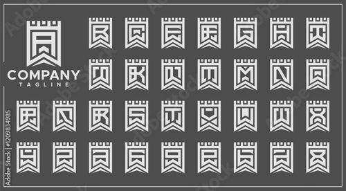 Modern line fortress initial letter A-Z logo set