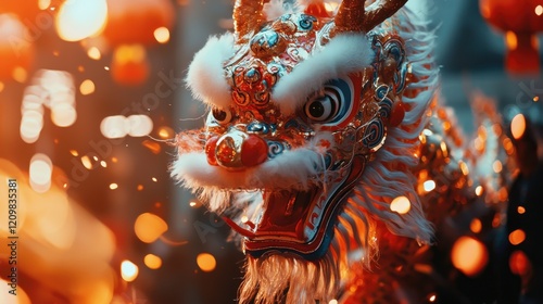 Vibrant Chinese Dragon Dance During Lunar New Year Festival photo