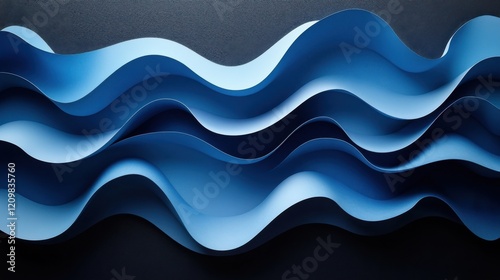 Minimalist abstract wallpaper featuring a wave pattern on a blue background. Banner template with white space for text, suitable for modern and professional design purposes. photo