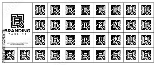 Dynamic line circuit square letter A-Z logo set
