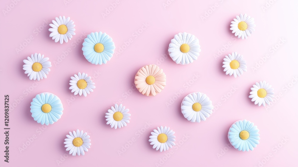 Obraz premium Colorful Daisies on a Pink Background