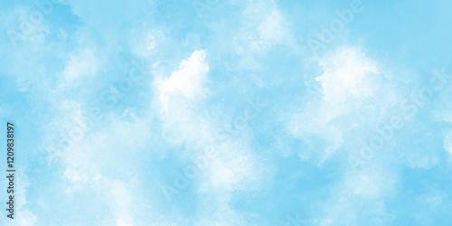 Abstract light blue sky with clouds. Watercolor painting sky. hand paint pattern on blue canvas. grainy watercolor stains design. blue watercolor splash stroke.