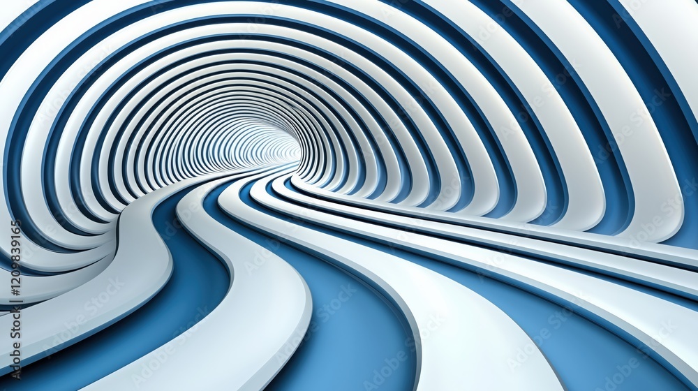 Abstract Blue and White Tunnel Design with Flowing Lines and Dynamic Depth, Futuristic Curves, Symmetrical Patterns, and a Minimalist Style for Creative and Innovative Projects. Abstract Blue and White Tunnel Design with Flowing Lines and Dynamic Depth, Futuristic Curves, Symmetrical Patterns, and a Minimalist Style for Creative and Innovative Projects.