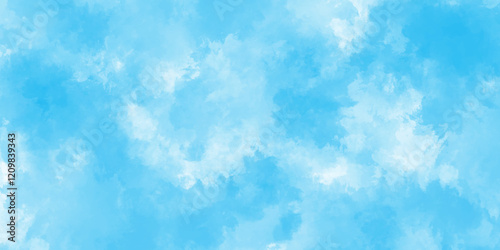 Abstract light blue sky with clouds. Watercolor painting sky. hand paint pattern on blue canvas. grainy watercolor stains design. blue watercolor splash stroke.
